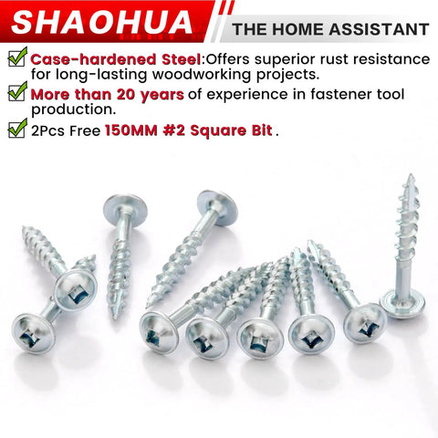 One And A Quarter Inch Pocket Hole Screws Set, 1200 Pcs, Coarse Thread For Furniture And Cabinets, Zinc Plated, Size Number Eight