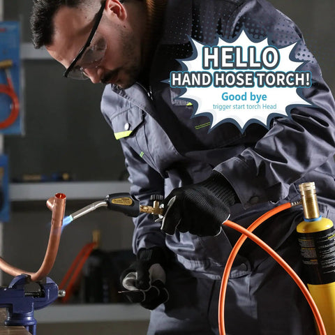 Pro Grade Propane Torch Hose Kit With 3.6 Foot Hose, MAP Gas Torch Kit With Trigger Start And Adjustable Heat Up To 3600F demonstrated by a person.