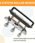 Three Station Sheet Metal Bender For 0 To 90 Degree Bends with roller handle, suitable for 0.3-1.0 mm sheets, displayed on white background.