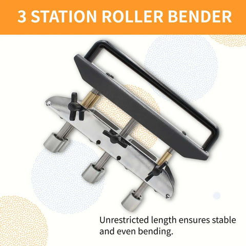 Three Station Sheet Metal Bender For 0 To 90 Degree Bends with roller handle, suitable for 0.3-1.0 mm sheets, displayed on white background.