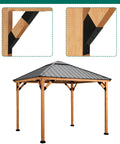 Eight Piece 45 Degree Pergola Bracket Set For 2x4 Lumber Heavy Duty Angle Supports With Drainage Holes shown on wooden gazebo