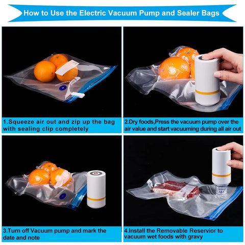 Instructional steps for using 42 Piece Sous Vide Vacuum Sealer Kit With 30 Reusable Bags And 5 Sealing Clips For Anova And Joule Cookers