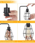 Installation steps for Two Pack Industrial Table Lamps With Dual USB Ports And AC Outlet, Black Metal Cage Shade, Bedside Lights