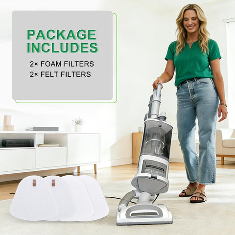 Woman using Navigator vacuum with Filter Replacement Kit With 2 Foam And Felt Filters for NV350 NV352 NV360 NV356 NV355 NV357