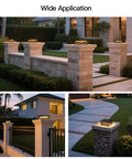 Outdoor Post Lights Hardwired Weatherproof AC 100 240V Modern Pillar Light 3000K Warm White Glow on stone wall.