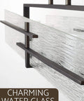 Close-up of 34 Inch 5 Light Dope Modern Kitchen Island Light Linear Pendant With Clear Water Glass Diffuser and bronze finish.
