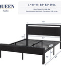 Built Like A Tank Queen Size Bed Frame Featuring Heavy Duty Steel Slats Black Oak Rustic Headboard Footboard 800 Pound Capacity Zero Squeak Platform Base dimensions and measurements displayed.