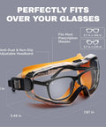 Over Glasses Safety Goggles With Anti Fog Clear Lenses For Lab Work ANSI Z87 1 Impact Resistant UV Protection Adjustable Headband