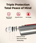 Diagram showing triple protection features of 12 Pack 1200mAh 1.5V Non Rechargeable Lithium AAA Batteries with layered design.