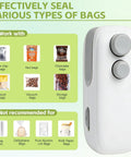 2 Pack Rechargeable 2 In 1 Mini Bag Sealer And Cutter Grab And Go Portable Resealer Machine shown with bags it seals and doesn't seal