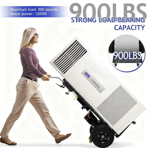 Powerful 1200W Electric Stair Climbing Dolly With Huge 900 Lbs Capacity helps move heavy appliances with ease.