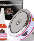 Front view: Beast Magnets 2000 lb double-sided neodymium fishing magnet, 3.7 in diameter; chrome finish with threadlocker
