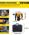 Product dimensions and details of Beast 1500W Hammer Drill Rotary Hammer With 3 Modes for concrete work, case and bits included