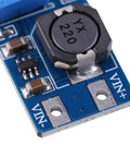 DC DC Boost Converter Module Adjustable Voltage Step Up Power Supply 2V to 24V Input Up To 28V Output 2A High Efficiency 93 Percent With Potentiometer For Industrial Equipment DIY Projects blue PCB close-up