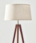 Tall Tripod Floor Lamp With Wood Legs And Cream Drum Shade, Modern Mid Century Style LED Lamp