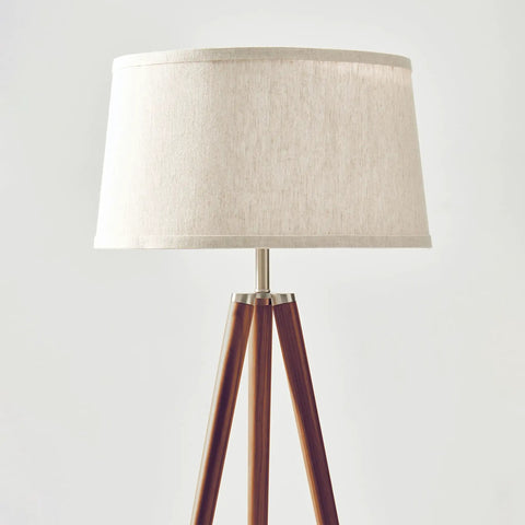 Tall Tripod Floor Lamp With Wood Legs And Cream Drum Shade, Modern Mid Century Style LED Lamp