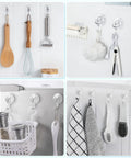 Clear Suction Cup Hooks For Shower Small Size Heavy Duty Removable And Reusable Transparent Bathroom Organizer Durable PET Plastic With High Strength Locking Technology 2 Pack displaying kitchen and bathroom organization.