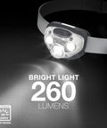 Vision HD LED Headlamp Pro Two Pack IPX4 Water Resistant head light showing 260 lumens brightness