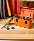 Heavy Duty 6-Piece Nylon Buffing Wheels With 3 Inch Width And One Quarter Inch Bore Hole For Bench Grinder Polishing Wood Metal Furniture Projects placed near tools on a wooden surface.