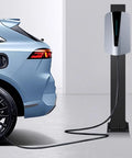 Built Different Free Standing Ev Charger Holder And Cord Wrap Organizer Weatherproof Steel Post for a blue EV charging.