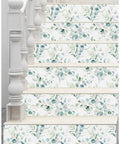 Staircase with Easy Peel And Stick Boho Eucalyptus Green And White Floral Wallpaper For Walls Renter Friendly No Mess Durable Washable Mural
