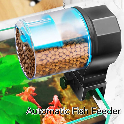 Hassle-Free Automatic Fish Feeder, Smart Battery Operated Aquarium Food Dispenser With Custom Timers, adjustable portion sizes.