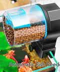 Straight Up Automatic Fish Feeder And Aquarium Food Dispenser That Keeps Your Tank Stocked With No Sweat battery powered feeder with food pellets.