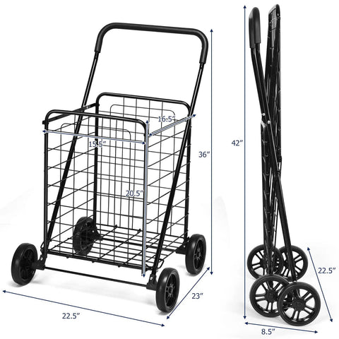 Beefed Up Folding Shopping Cart With Wheels For Groceries And Laundry Portable Collapsible Utility Cart With Rust Resistant Steel Frame
