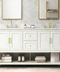 Bathroom vanity with 30 Pack 5 1/16 Inch Gold Cabinet Handles, Solid Zinc Alloy Heavy Duty Cabinet Pulls, Brass Kitchen Hardware