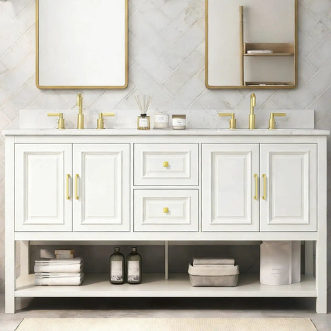 Bathroom vanity with 30 Pack 5 1/16 Inch Gold Cabinet Handles, Solid Zinc Alloy Heavy Duty Cabinet Pulls, Brass Kitchen Hardware