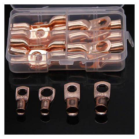 Top Notch 30-Piece 4 And 8 AWG Copper Ring Terminals Kit With Closed Ends For Secure Cable Splices, Crimping Connectors Perfect For Heavy Duty Wiring Upgrades, in plastic case