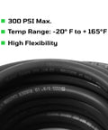 Close-up of Badass Heavy Duty Black Rubber Air Compressor Hose 3/8 Inch By 50 Feet 300 Psi with flexibility details.