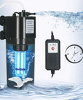 UV Filter For 10 To 40 Gallons With Turbo Swirl Design Submersible Internal Tank Filter 132 GPH With Timer and Power Pump