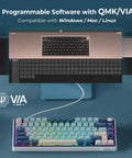 Dope 75 Percent Wireless Mechanical Gaming Keyboard Featuring Tight Gasket Mount And Smooth Triple Mode Bluetooth 2.4Ghz Connectivity Hot Swappable Cream Switches With Durable Pbt Keycaps And Epic Rgb Backlighting displayed with QMK/VIA software on desktop.