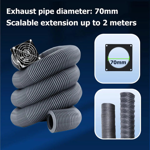 Low Key Quiet Fume Extraction Kit for 3D Printer Enclosure with retractable 70mm diameter hose and 4000RPM fan