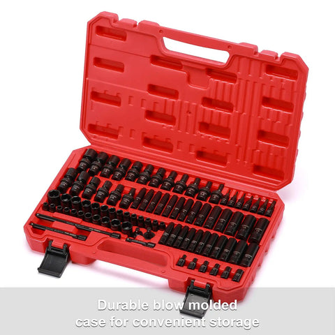 Heavy Duty Eighty Six Piece One Quarter Inch Drive Impact Socket Set With Adapters U Joint Extensions And Torx Sockets in red case