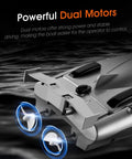 Rear view of black Dope High Speed RC Boat For Adults showing dual motors on water surface, highlighting 25kmh speed capability.