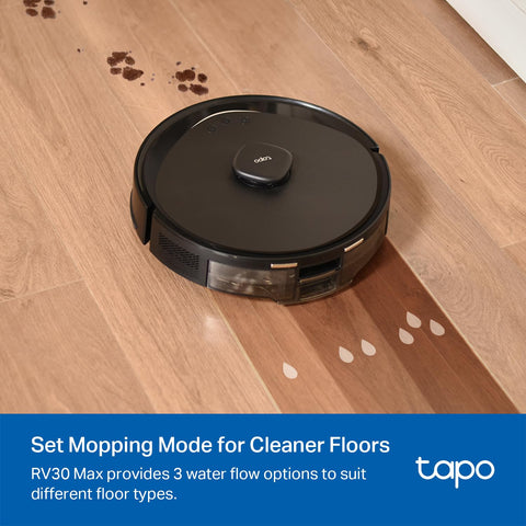 Smart LiDAR Robot Vacuum And Mop With Self Emptying Dock Crazy 5300Pa Suction 97 Percent Dust Pickup Custom Clean Modes Auto Charge Works With Alexa And Google Home RV30 Max Plus on hardwood floor with mopping mode.