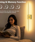 Top Shelf Gold Rechargeable Wall Sconces Pair Wireless Battery Powered LED Wall Light Removable 10000 Mah Power Base For Hallway Or Bedroom Zero Wiring Needed To Really Step Up Your Room Game, woman reading by golden LED sconce.