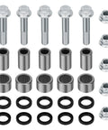Honda TRX 400EX TRX400X Beefy Swing Arm Linkage Bearing Kit And Bolts For 1999 To 2014 ATV With Heavy Duty Metal Construction OEM Spec 27-1048 Includes Bearings, Bolts, Nuts, And Oil Seals For Reliable Maintenance And Smooth Rides. pictured with bolts, bearings, seals, and nuts