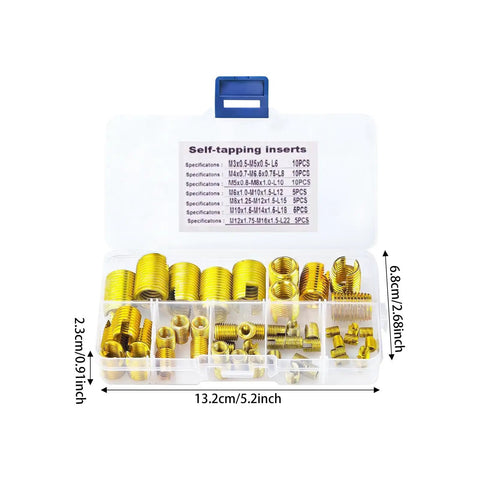 50 Pcs Self Tapping Thread Inserts Kit For Automotive Rail Transportation Beefed Up Durable Carbon Steel Construction With Rock Solid Wear Protection And Easy Installation For Heavy Duty Performance And Reliable Maintenance, assorted M3-M16 inserts in case