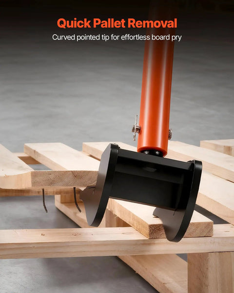 Heavy Duty Pallet Breaker With 50 Inch Carbon Steel Pry Bar Wrecking Tool For Decking 2000 Lb Capacity Multi Purpose Board Removal Tool For Renovations Fast Lift And Pry For Easy Deck Board Removal, black curved tip over wooden boards