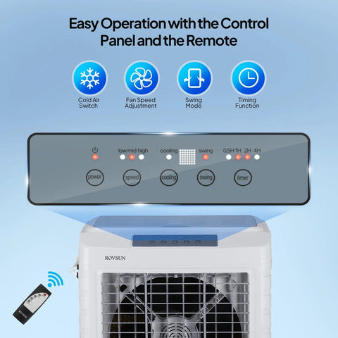 Control panel of the Heavy Duty 13.2 Gallon Evaporative Air Cooler And Portable Swamp Fan With Remote 4100 CFM Airflow.