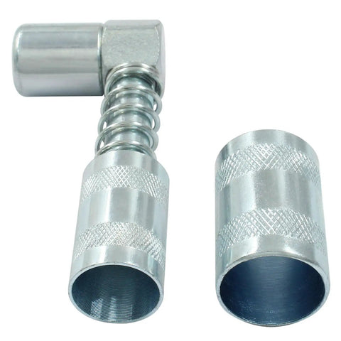 90 Degree Grease Coupler Adapter With Sleeves Heavy Duty Industrial Grade For Tight Spaces 3000 To 4500 PSI close-up view