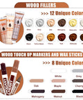 Hella Effective 41 Piece Wood Furniture Repair Kit And Laminate Floor Scratch Fix Set featuring 12 wood fillers in various colors.