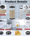 Mahindra 1626 HST L3 Tractor Filter Kit with labeled engine, air, hydraulic, and fuel filters on display platform