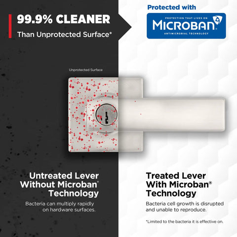 Comparison of untreated and treated Breton Entry Door Handle With Lock And Key, Reversible Exterior Lever for Front Doors with Microban Shield.