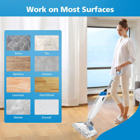 Woman using Six Pack 1940 Mop Pads For PowerFresh Steam Mop Fits 1806 1544 1440 2075 Series And 1940W 19404 Model on wood floor