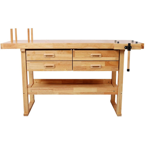 60 Inch Rubberwood Workbench With 4 Drawers, Beefy 330 Lbs Capacity, Durable Steel Frame, Smooth Sliding Drawers, Reinforced Top