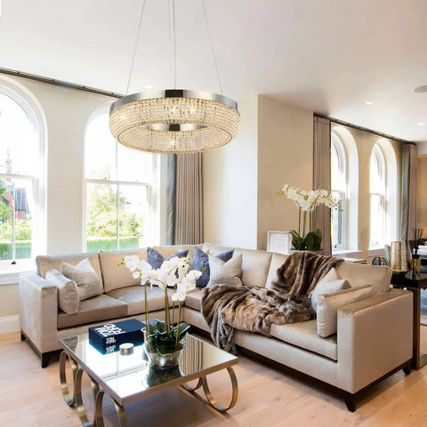Modern Crystal Chandelier Ceiling Lights Fixture Pendant Lighting Orb Ring Chandelier Contemporary Hanging Ceiling Light